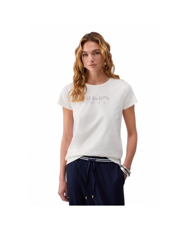 LIU-JO T SHIRT DONNA CCON STRASS WHITE MILK TA6056 126