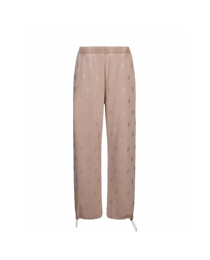 LIU-JO PANTALONI DONNA IN JERSEY DELAVE' CON STRASS ALMOND TA6102 126