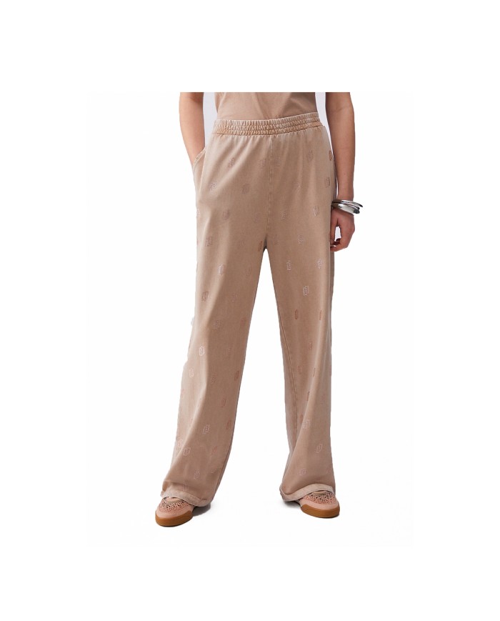 LIU-JO PANTALONI DONNA IN JERSEY DELAVE' CON STRASS ALMOND TA6102 126