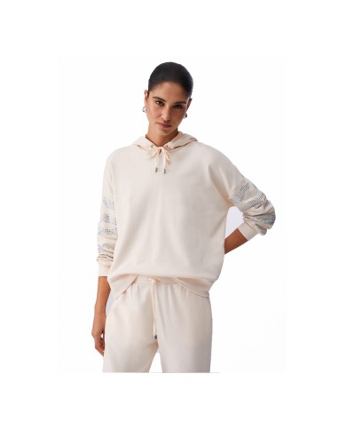 LIU-JO FELPA DONNA SWEATSHIRT CON CAPPUCCIO E APPLICAZIONI CHAMPAGNE TA6129 126