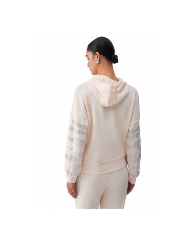 LIU-JO FELPA DONNA SWEATSHIRT CON CAPPUCCIO E APPLICAZIONI CHAMPAGNE TA6129 126