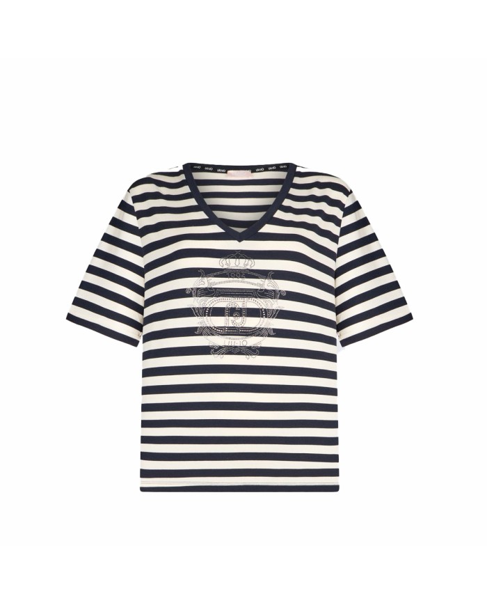 LIU-JO T SHIRT DONNA CON RIGHE WHITE MILK E BLUE SKY TA6206 126