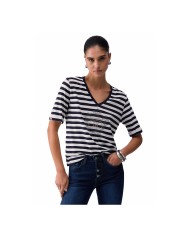 LIU-JO T SHIRT DONNA CON RIGHE WHITE MILK E BLUE SKY TA6206 126