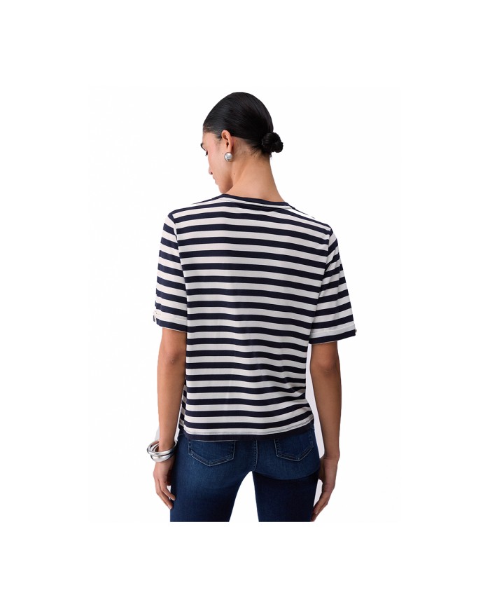 LIU-JO T SHIRT DONNA CON RIGHE WHITE MILK E BLUE SKY TA6206 126
