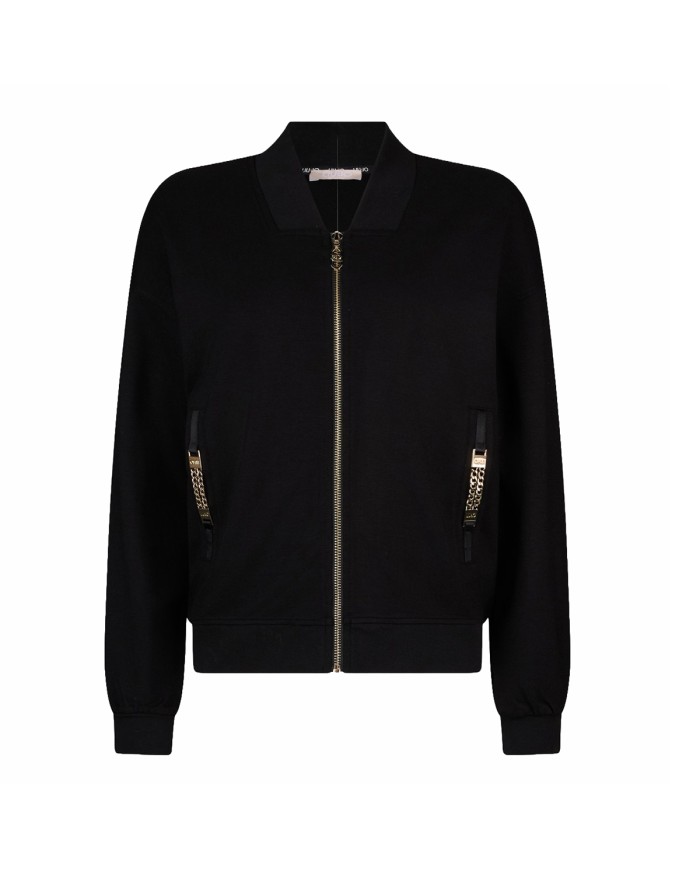 LIU-JO FELPA DONNA SWEATSHIRT CON ZIP E DETTAGLI CHIAN BLACK TA6241 126