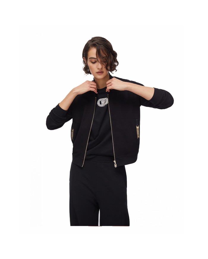 LIU-JO FELPA DONNA SWEATSHIRT CON ZIP E DETTAGLI CHIAN BLACK TA6241 126