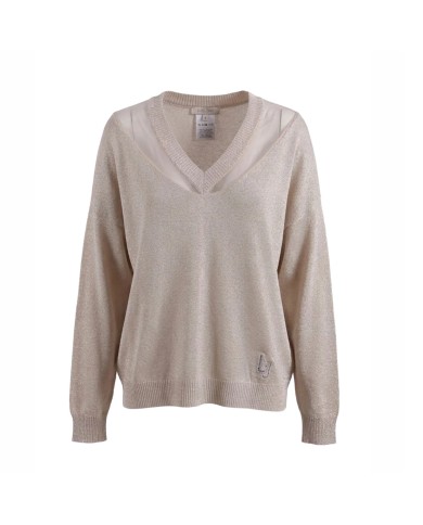 LIU-JO MAGLIA DONNA SWEATER CON SCOLLO A V CHAMPAGNE LUX TA6244 126