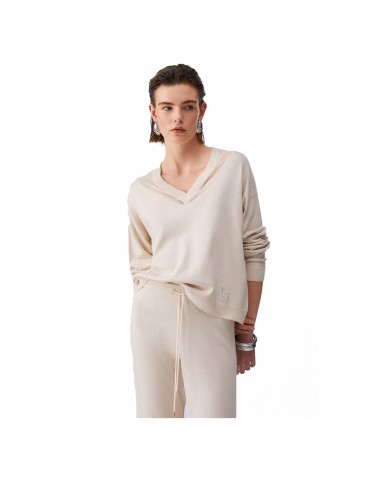LIU-JO MAGLIA DONNA SWEATER CON SCOLLO A V CHAMPAGNE LUX TA6244 126