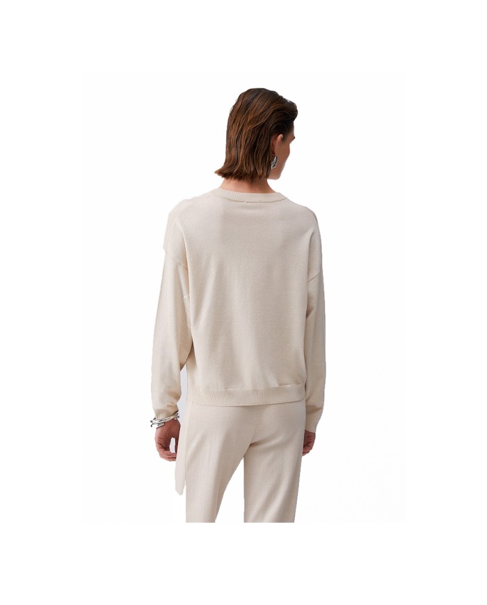LIU-JO MAGLIA DONNA SWEATER CON SCOLLO A V CHAMPAGNE LUX TA6244 126