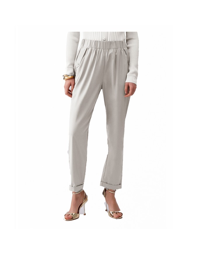 LIU-JO PANTALONI DONNA PANTS SLIM FIT CON RISVOLTO WHITE MILK TA6255 126
