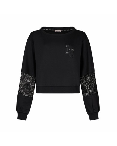 LIU-JO FELPA DONNA SWEATSHIRT CON INSERTI IN PIZZO BLACK TA6282 126
