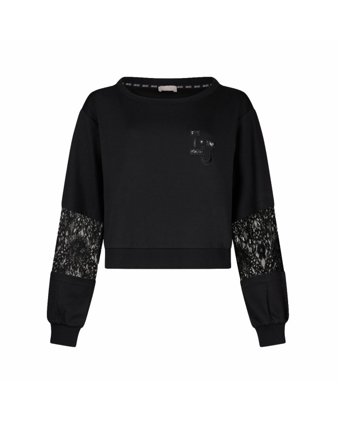 LIU-JO FELPA DONNA SWEATSHIRT CON INSERTI IN PIZZO BLACK TA6282 126