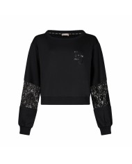LIU-JO FELPA DONNA SWEATSHIRT CON INSERTI IN PIZZO BLACK TA6282 126