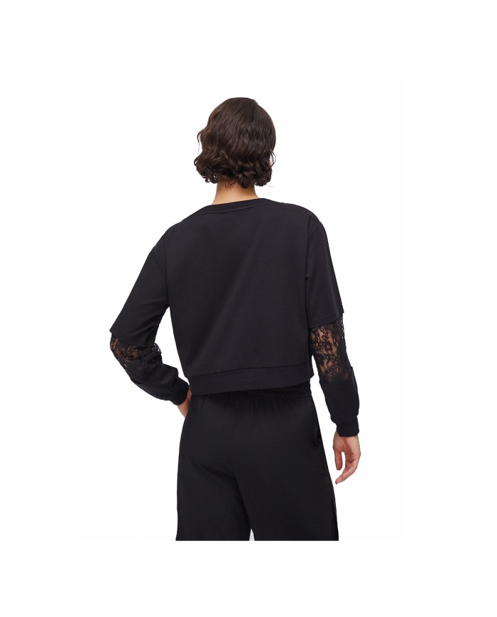 LIU-JO FELPA DONNA SWEATSHIRT CON INSERTI IN PIZZO BLACK TA6282 126