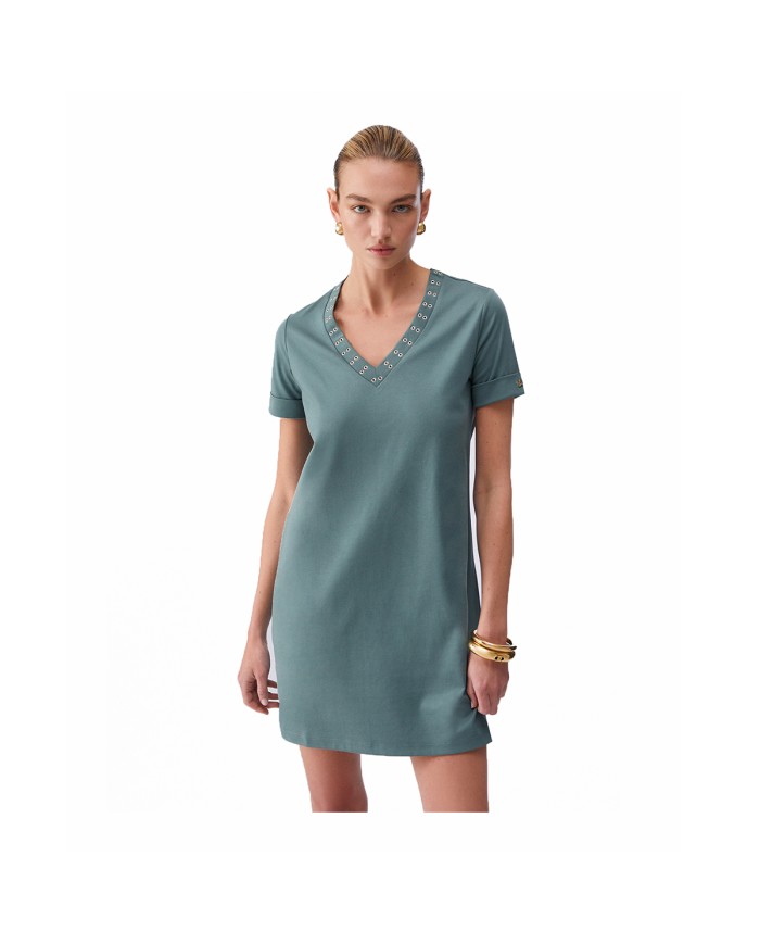 LIU-JO ABITO DONNA DRESS CORTO CON OCCHIELLI DECORATIVI MILITARY TA6296 126