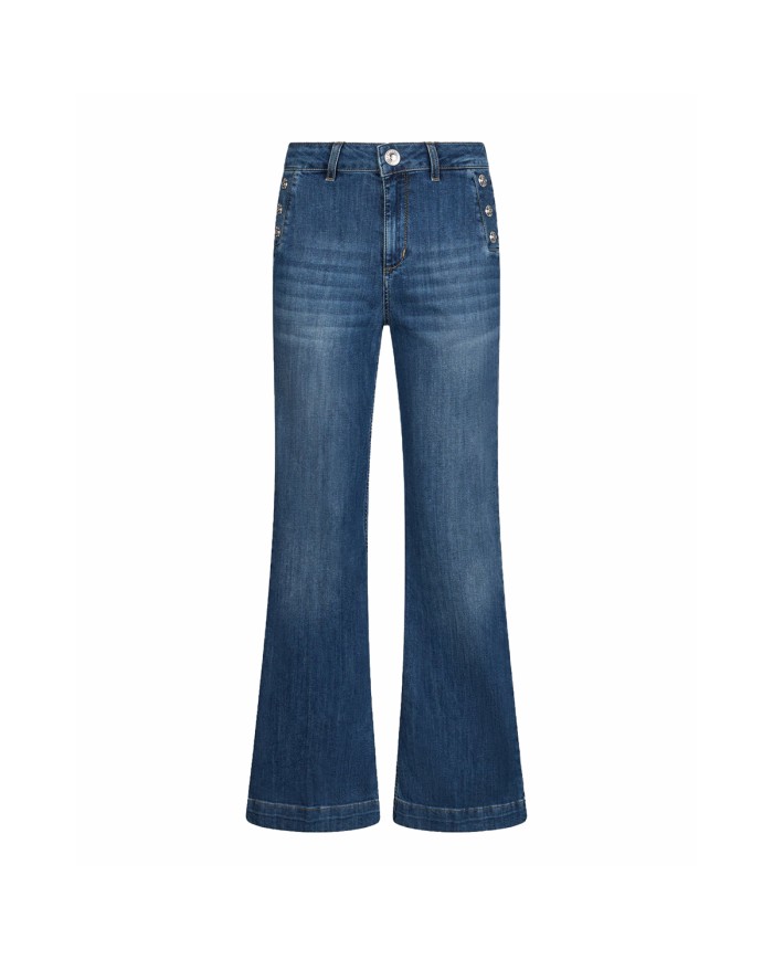 LIU-JO JEANS DONNA FLARE A VITA ALTA CON BOTTONI DENIM DARK BLUE UA6162 126