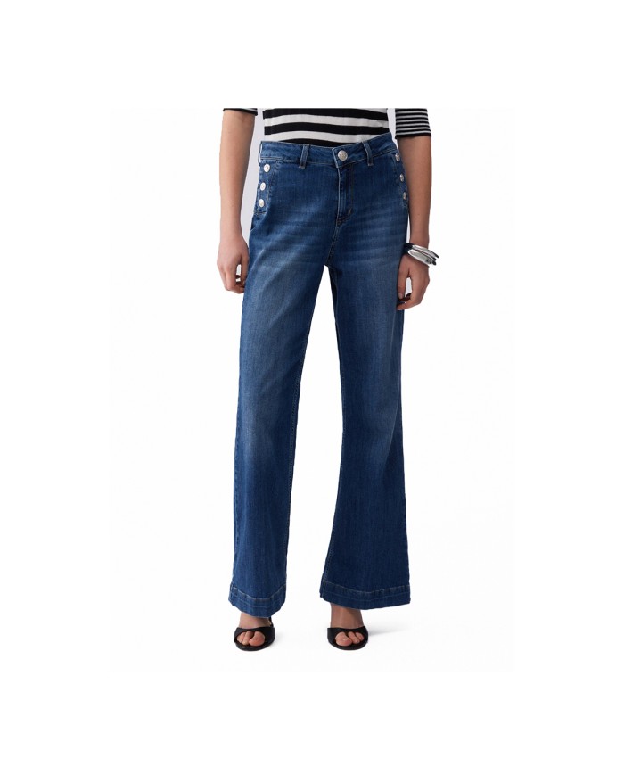 LIU-JO JEANS DONNA FLARE A VITA ALTA CON BOTTONI DENIM DARK BLUE UA6162 126