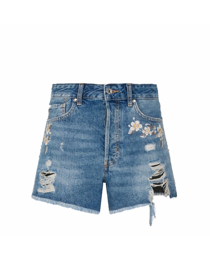 LIU-JO SHORT DONNA IN DENIM CON RICAMI GIOIELLO DENIM BLUE UA6198 126