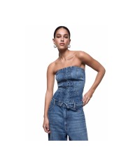 LIU-JO TOP DONNA BUSTIER IN DENIM CON INTRECCI DENIM BLUE UA6506 126