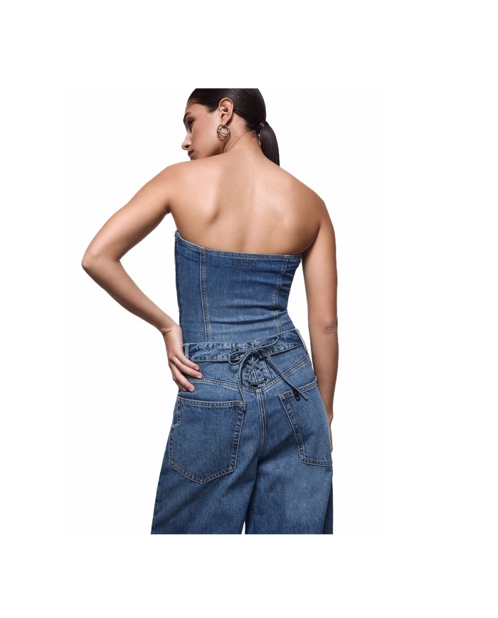 LIU-JO TOP DONNA BUSTIER IN DENIM CON INTRECCI DENIM BLUE UA6506 126