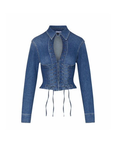 LIU-JO CAMICIA DONNA IN DENIM CON INTRECCI E STRINGHE DENIM BLUE UA6507 126