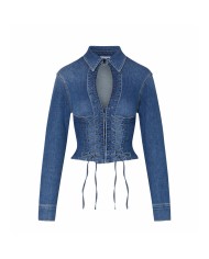 LIU-JO CAMICIA DONNA IN DENIM CON INTRECCI E STRINGHE DENIM BLUE UA6507 126
