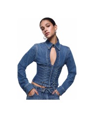 LIU-JO CAMICIA DONNA IN DENIM CON INTRECCI E STRINGHE DENIM BLUE UA6507 126