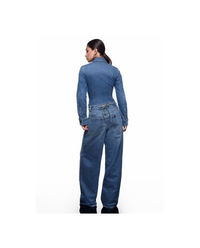 LIU-JO CAMICIA DONNA IN DENIM CON INTRECCI E STRINGHE DENIM BLUE UA6507 126