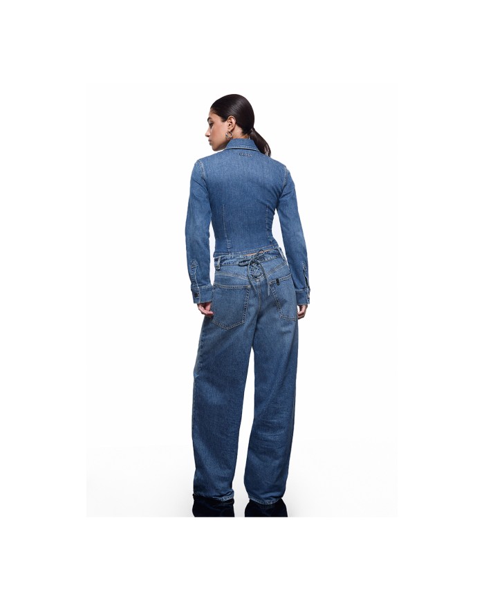 LIU-JO CAMICIA DONNA IN DENIM CON INTRECCI E STRINGHE DENIM BLUE UA6507 126