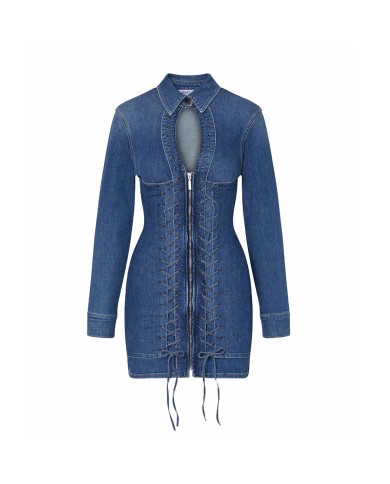 LIU-JO ABITO DONNA DRESS CORTO IN DENIM CON STRINGHE ED INTRECCIO DENIM BLUE UA6508 126