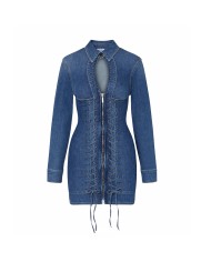 LIU-JO ABITO DONNA DRESS CORTO IN DENIM CON STRINGHE ED INTRECCIO DENIM BLUE UA6508 126