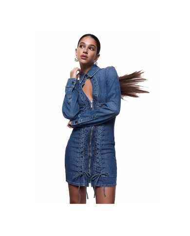 LIU-JO ABITO DONNA DRESS CORTO IN DENIM CON STRINGHE ED INTRECCIO DENIM BLUE UA6508 126