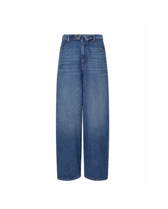 LIU-JO JEANS DONNA BAGGY CON STRINGHE AD INTRECCIO DENIM BLUE UA6510 126