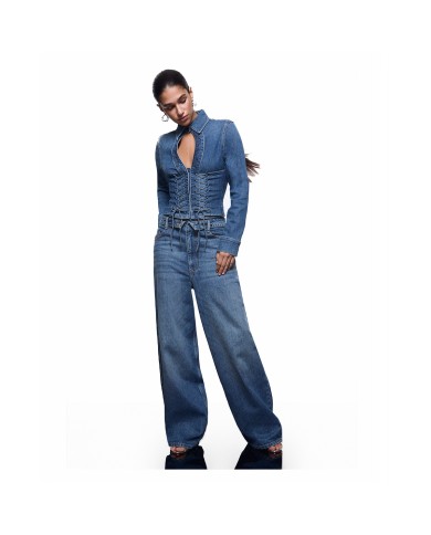 LIU-JO JEANS DONNA BAGGY CON STRINGHE AD INTRECCIO DENIM BLUE UA6510 126