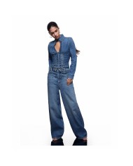 LIU-JO JEANS DONNA BAGGY CON STRINGHE AD INTRECCIO DENIM BLUE UA6510 126