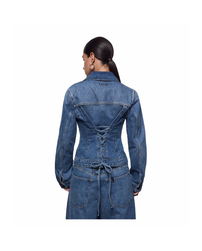 LIU-JO GIACCA DONNA IN DENIM CON INTRECCI E STRINGHE DENIM BLUE UA6511 126