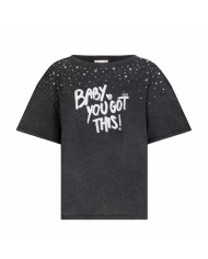 LIU-JO T SHIRT DONNA CON STAMPA E APPLICAZIONI BLACK WA6131 126