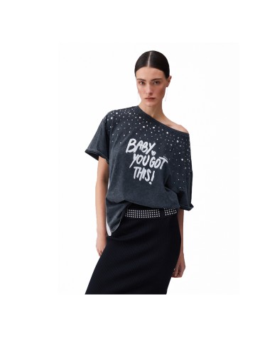 LIU-JO T SHIRT DONNA CON STAMPA E APPLICAZIONI BLACK WA6131 126