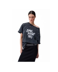 LIU-JO T SHIRT DONNA CON STAMPA E APPLICAZIONI BLACK WA6131 126