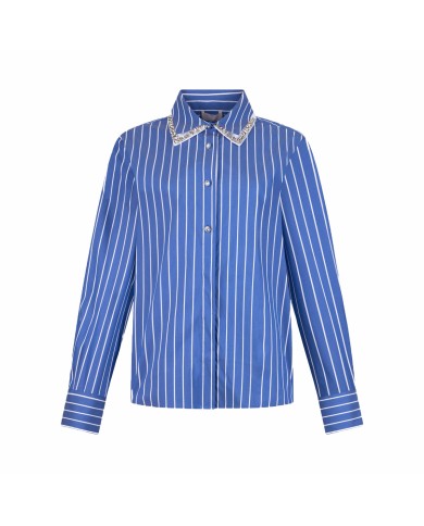 LIU-JO CAMICIA DONNA CON COLLETTO REMOVIBILE BLUE STRIPES WHITE WA6183 126