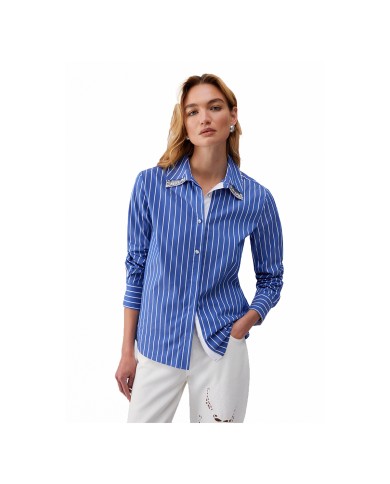 LIU-JO CAMICIA DONNA CON COLLETTO REMOVIBILE BLUE STRIPES WHITE WA6183 126