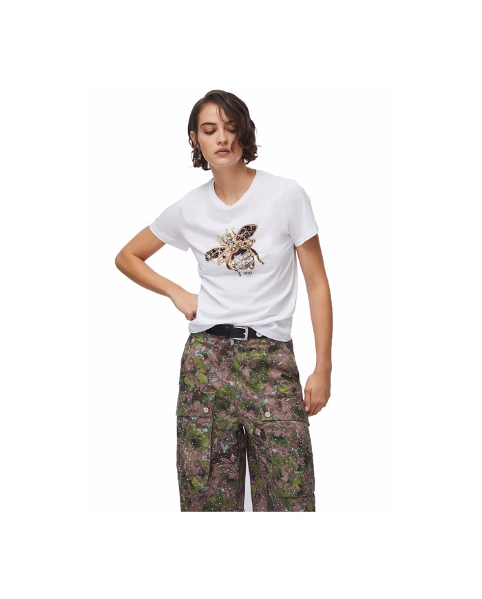 LIU-JO T SHIRT DONNA CON STAMPA E APPLICAZIONI WHITE WA6237 126