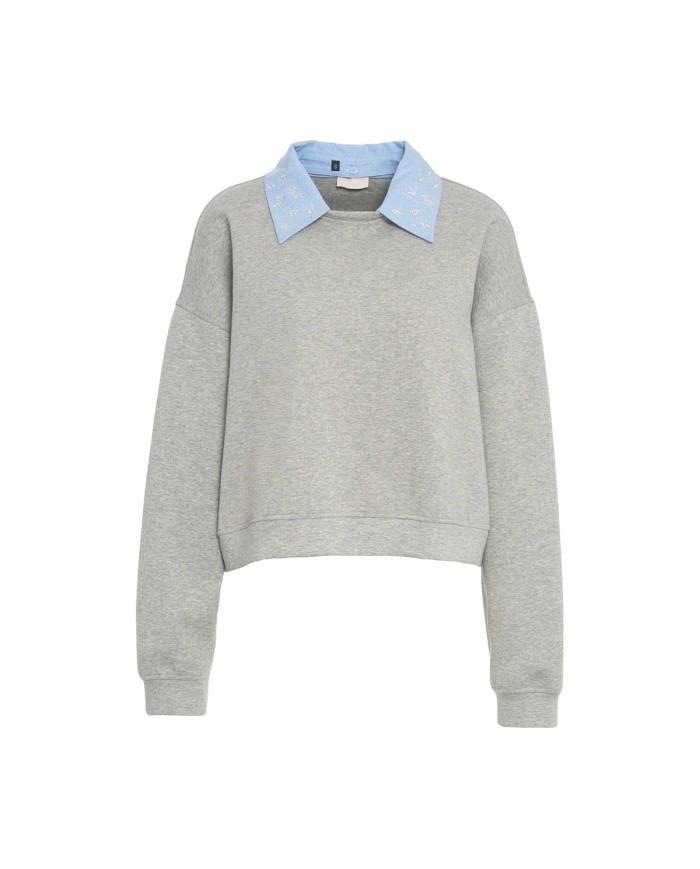LIU-JO FELPA DONNA SWEATER CON RICAMI GIOIELLO GRIGIO WA6243 126