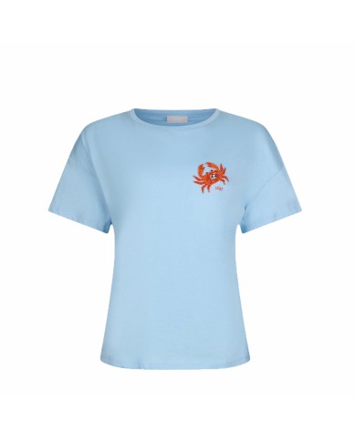 LIU-JO T SHIRT DONNA CON PATCH BLUE WAVE WA6414 126