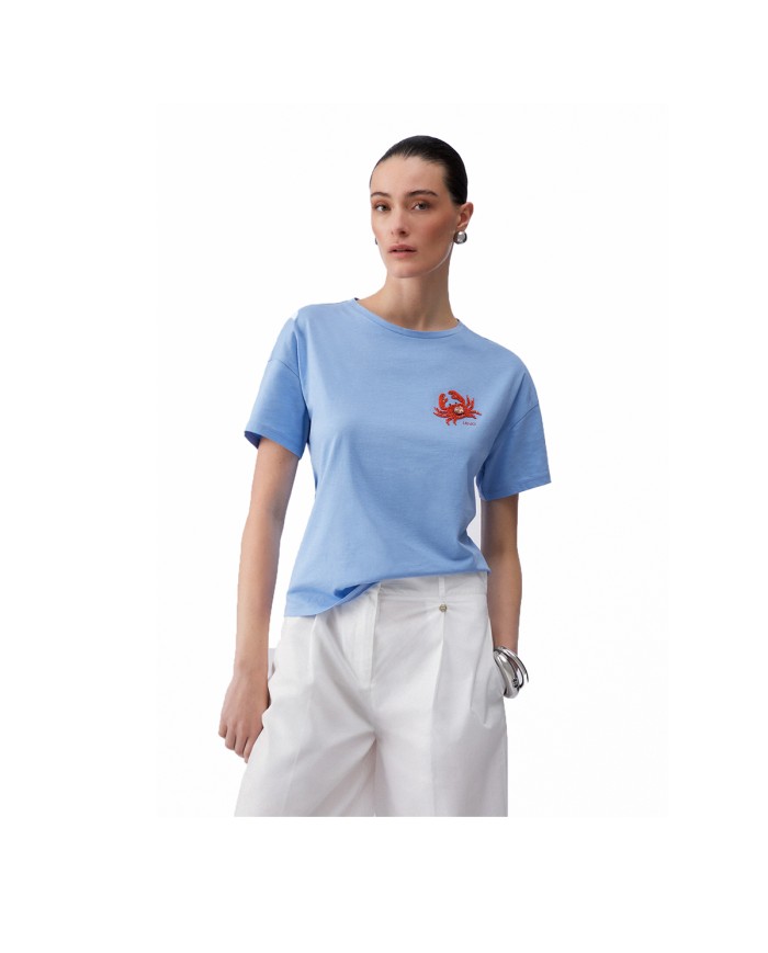LIU-JO T SHIRT DONNA CON PATCH BLUE WAVE WA6414 126
