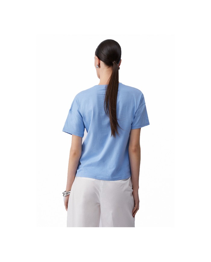 LIU-JO T SHIRT DONNA CON PATCH BLUE WAVE WA6414 126