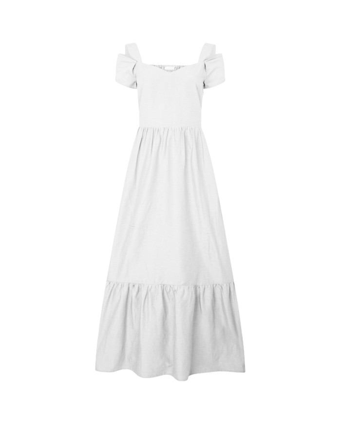 LIU-JO ABITO DONNA DRESS LUNGO IN MISTO LINO WHITE WOOL WA6428 126