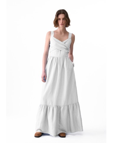 LIU-JO ABITO DONNA DRESS LUNGO IN MISTO LINO WHITE WOOL WA6428 126