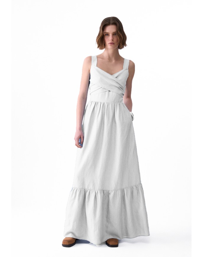 LIU-JO ABITO DONNA DRESS LUNGO IN MISTO LINO WHITE WOOL WA6428 126