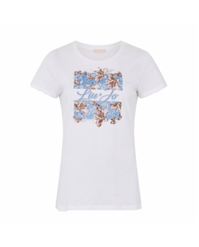 LIU-JO T SHIRT DONNA CON STAMPA E STRASS WHITE WA6493 126